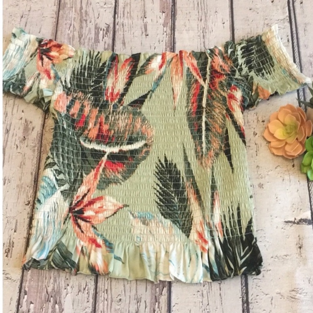 GUESS NWOT Floral Print Off Shoulder Tube Top Sz L